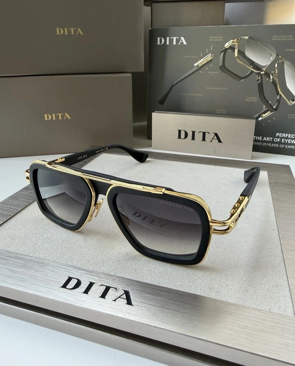 DITA LXN-EVO DTS403-A-01 MATTE BLACK GOLD GRAY GRADIENT SUNGLASSES AUTHENTIC